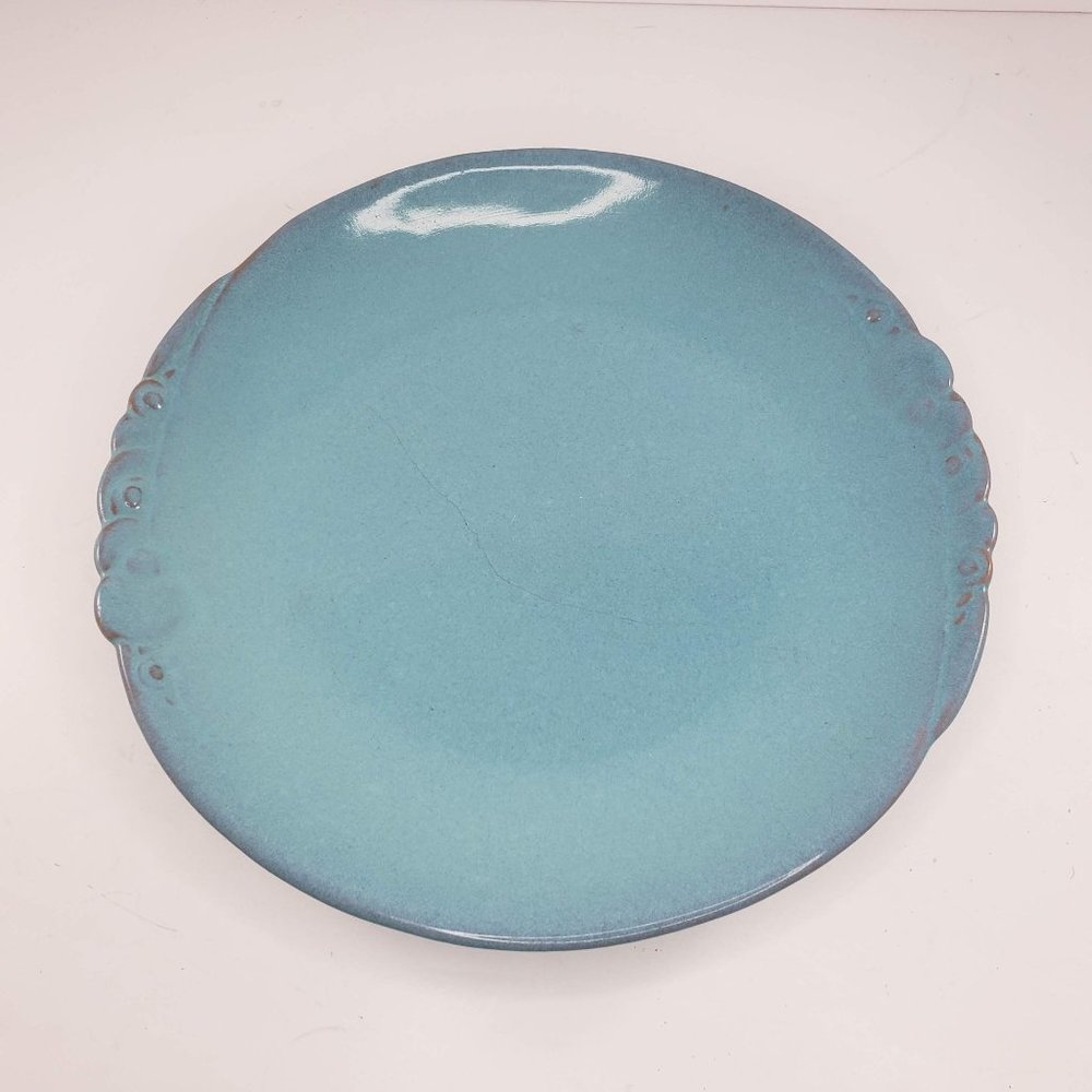 Vintage Frankoma Gracetone Orbit Aqua Blue Dinner Plate 2F *FLAW AS IS*